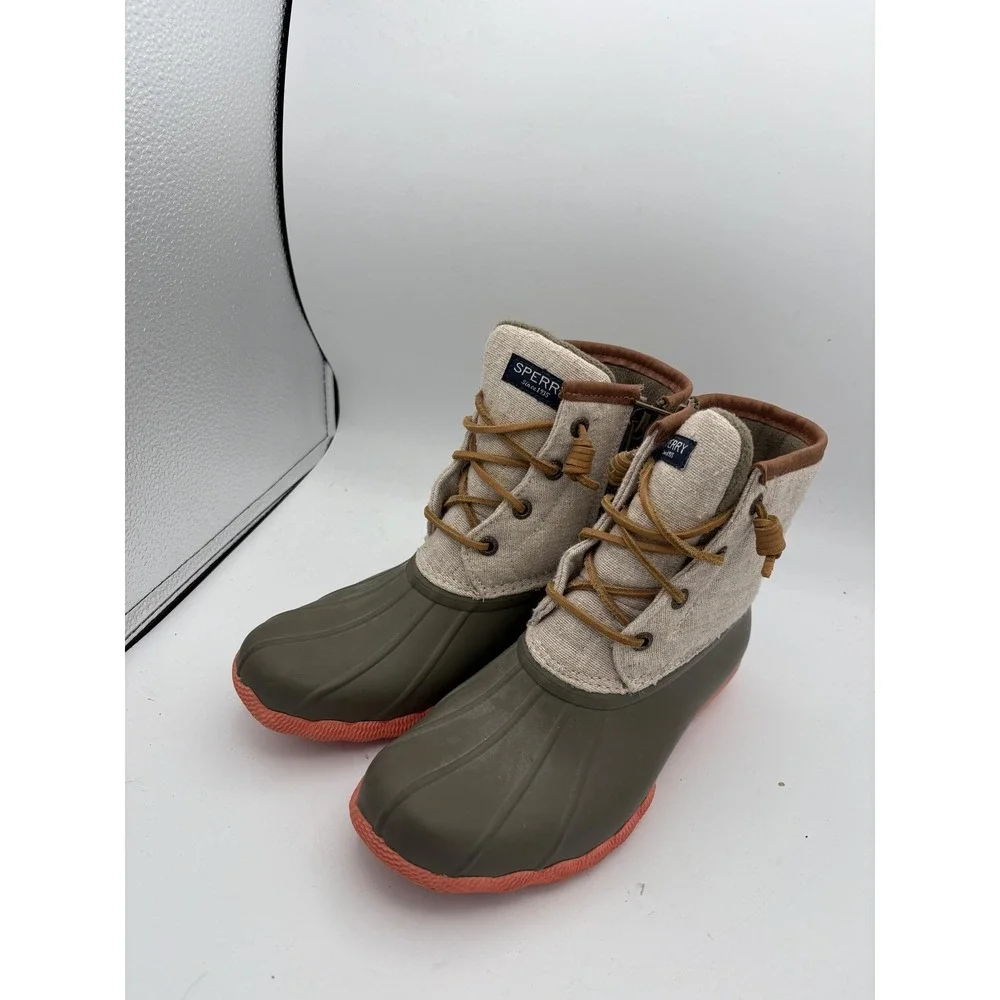 Sperry Boots Womens Size 6 Green Beige Waterproof Duck‎ Rain Ankle STS95346
